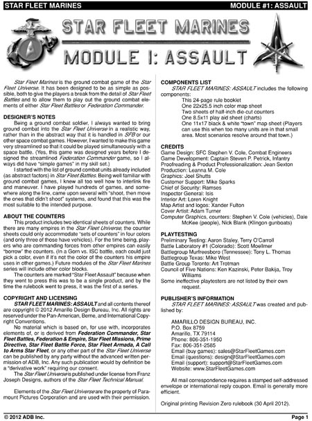 Marine Assault rulebook