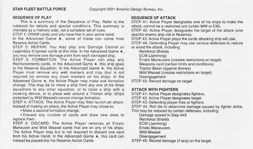 Battle Force Sequence of Play Card